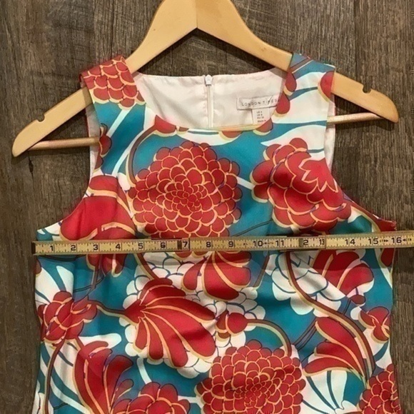 London Times aqua pink white tropical floral sleeveless sundress shift dress  4 - Picture 9 of 12